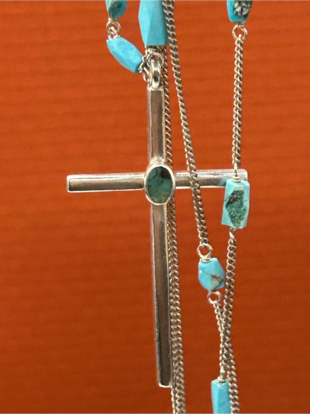 Chan Luu 925 Sterling Silver Turquoise Cross necklace 38” - Picture 7 of 13